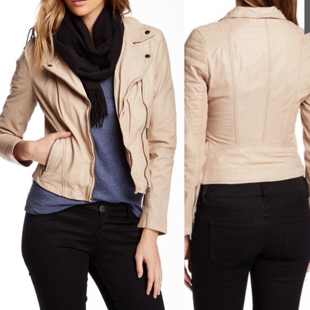 Muubaa Indus Leather Moto Jacket in Rose Size 2
